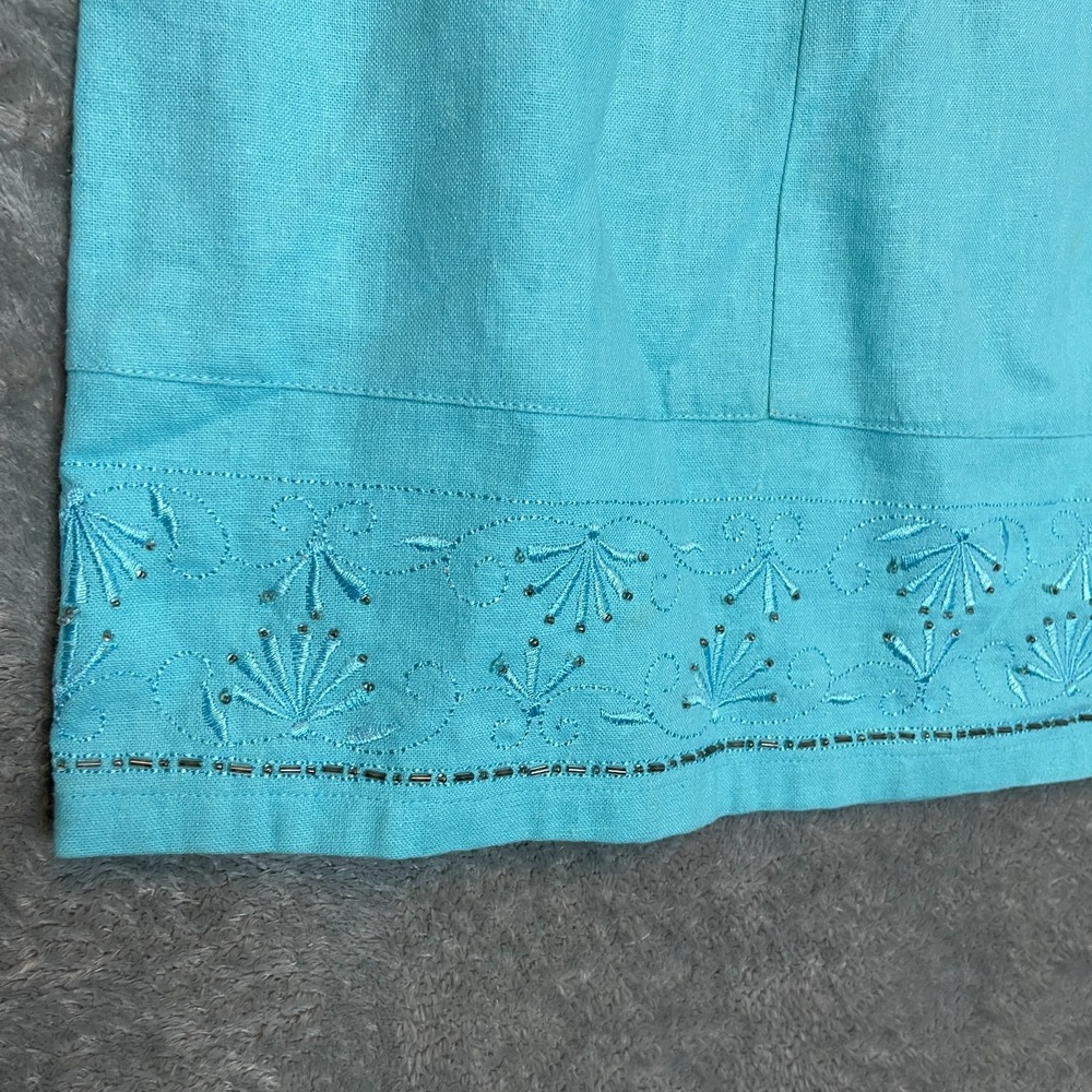 Sag Harbor Women Linen Blend A Line Skirt 14 Embroidered Beaded Coastal Grandma